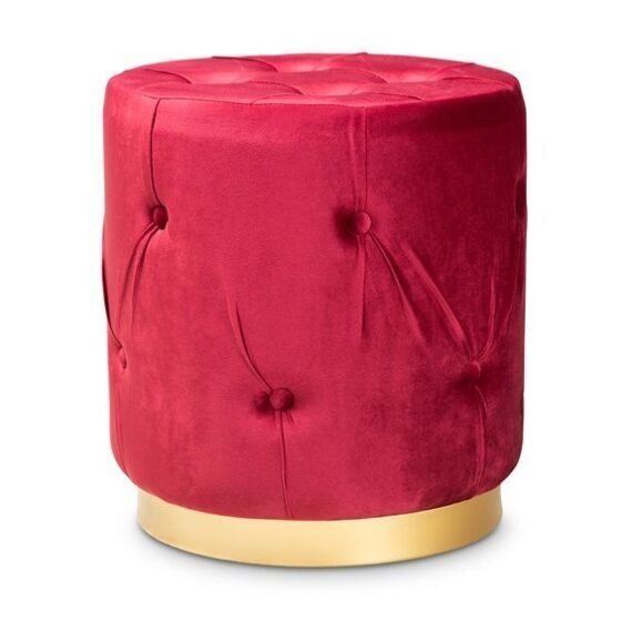 Baxton Studio Gaia Glam and Luxe Red Velvet Fabric Upholstered Gold Finished Button Tufted Ottoman