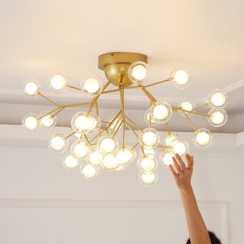27 LIGHTS BALL FIREFLY GOLD CHANDELIER AMBER GLASS LED CEILING LIGHT HANGING LAMP - WARM WHITE - Image 2