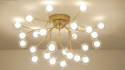 27 LIGHTS BALL FIREFLY GOLD CHANDELIER AMBER GLASS LED CEILING LIGHT HANGING LAMP - WARM WHITE - Image 3