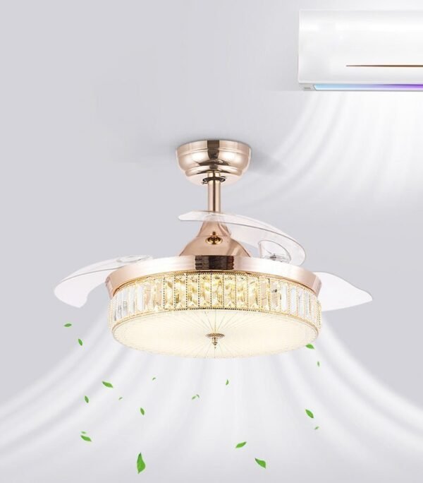 INVISIBLE CEILING FAN CHANDELIER CRYSTAL AND REMOTE CONTROL 4 RETRACTABLE ABS BLADES - WARM WHITE - Image 3