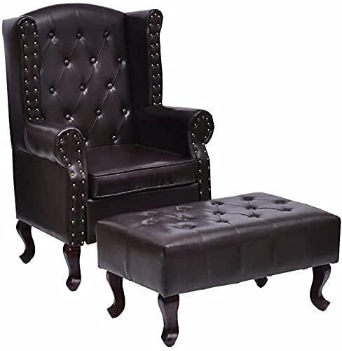 A to Z Furniture Leatherette ufted Wing Chair for Living Room Bedroom High Back Arm Chair Cushioned Lounge Chair Single Seater Sofa |Luxury Rest Chair Arm Chair with Footrest Stool (Dark Brown) - Image 3