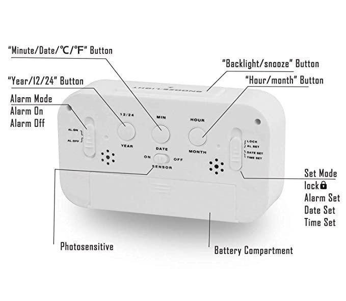 Home & Kitchen Studio | Digital Smart Backlight Battery Operated Alarm Table Clock with Automatic Sensor (White.) - Image 3