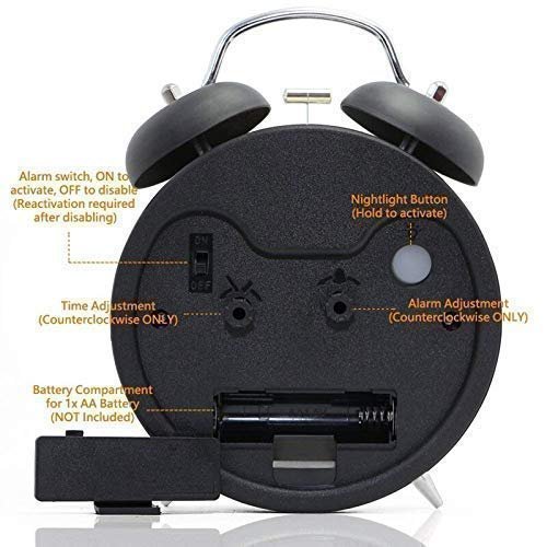 Vintage Twin Bell Table Alarm Clock with Nightlight for Home Office Bedroom Study Table - Image 3