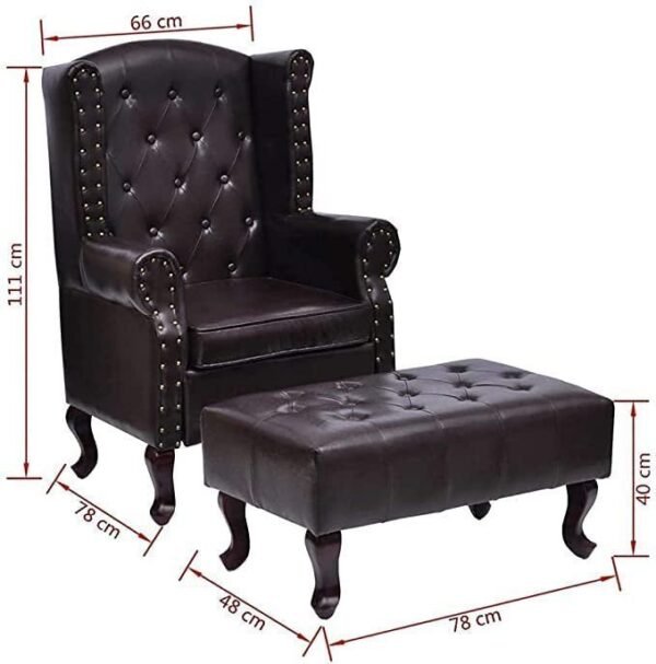 A to Z Furniture Leatherette ufted Wing Chair for Living Room Bedroom High Back Arm Chair Cushioned Lounge Chair Single Seater Sofa |Luxury Rest Chair Arm Chair with Footrest Stool (Dark Brown) - Image 2