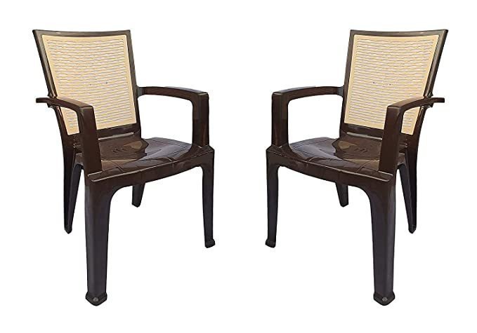 Nemi Agency Nilkamal High Gloss Finish Mid Back Plastic Chair (Brown and Biscuit) - Pack of 2 - Image 2