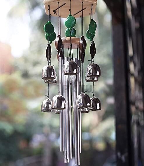 Paradigm Pictures Wind Chimes for Home Decoration & Positive Energy fengshui Items (Silver windchimes, 12 Bell & 6 Pipes)