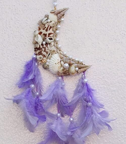 Unknown Yuvicreations, Moon Shape, Sea Shell Dream Catcher, Fine Quality Feathers. Lavender(Pack Of 1)
