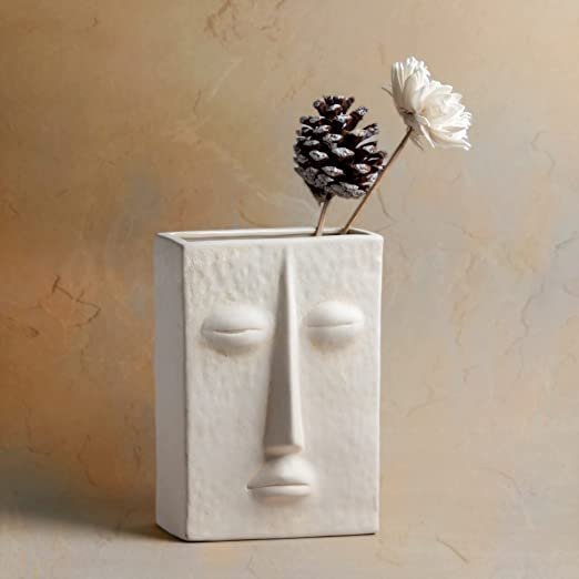 Glimpse Homes Ceramic Flower Vase | The Zen Face Vase 7 inches (White, Satin Matte Finish)