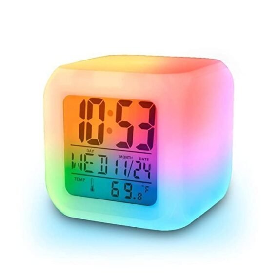 UrbanTail 7 Color Changing Digital LED Alarm Clock for Table Home Decor Desk Night Table Watch Temperature/ Day/Month/Date/Time/Alarm