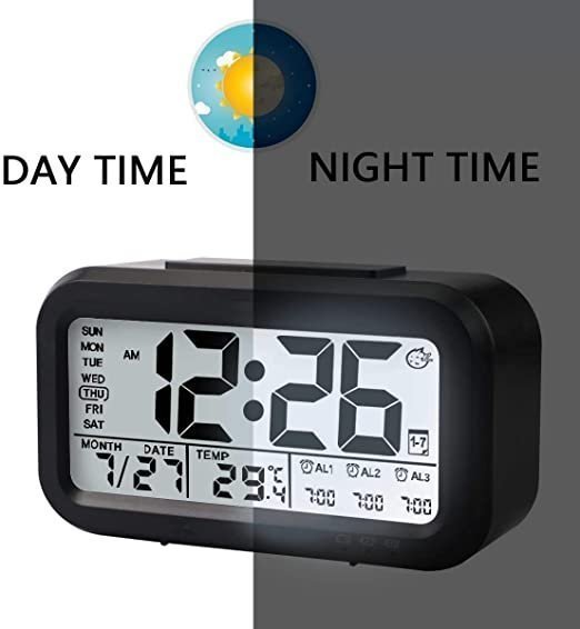 Bulfyss USB Rechargeable Digital Alarm Clock, Date, Temperature, Backlight LCD Display Smart Clock with 3 Alarms Bedroom Table Desk (Black) - Image 4
