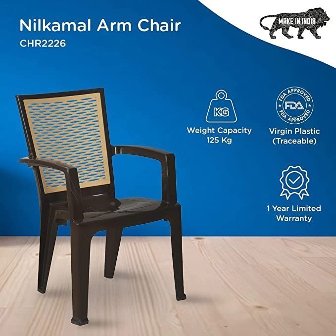Nemi Agency Nilkamal High Gloss Finish Mid Back Plastic Chair (Brown and Biscuit) - Pack of 2 - Image 3