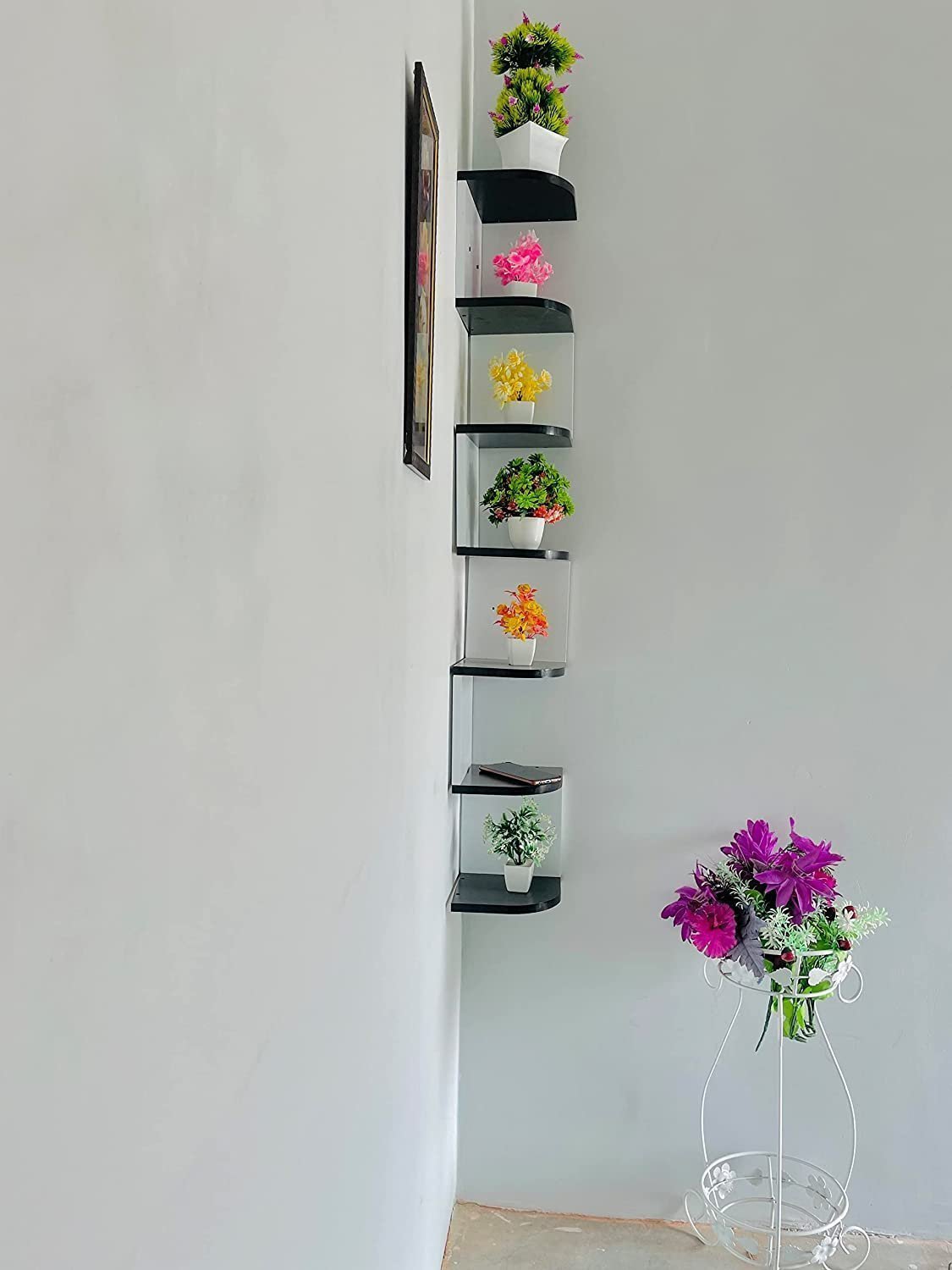 BEWROXIK Zig zag Corner Rack Shelf for Living and Bedroom Decoration Home Decor/Corner Decor (Large, Black/White) MDF (Medium Density Fiber) - Image 3
