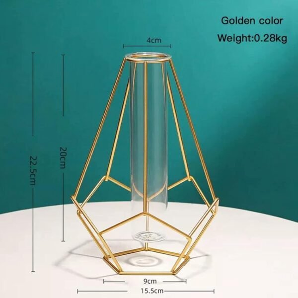 Aashralya™ Hexgon Shaped Metal Wire Glass Tube Vase for Home Decor (Pack of 1) (Black) - Image 3