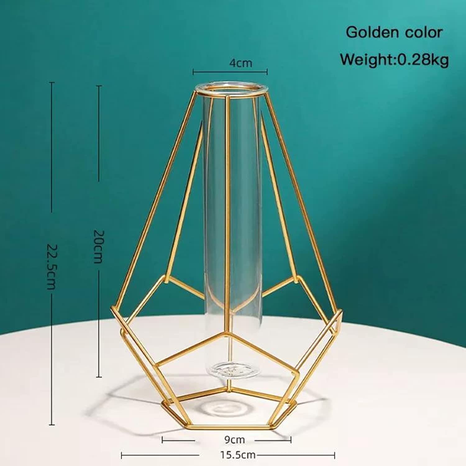 Aashralya™ Hexgon Shaped Metal Wire Glass Tube Vase for Home Decor (Pack of 1) (Black) - Image 3