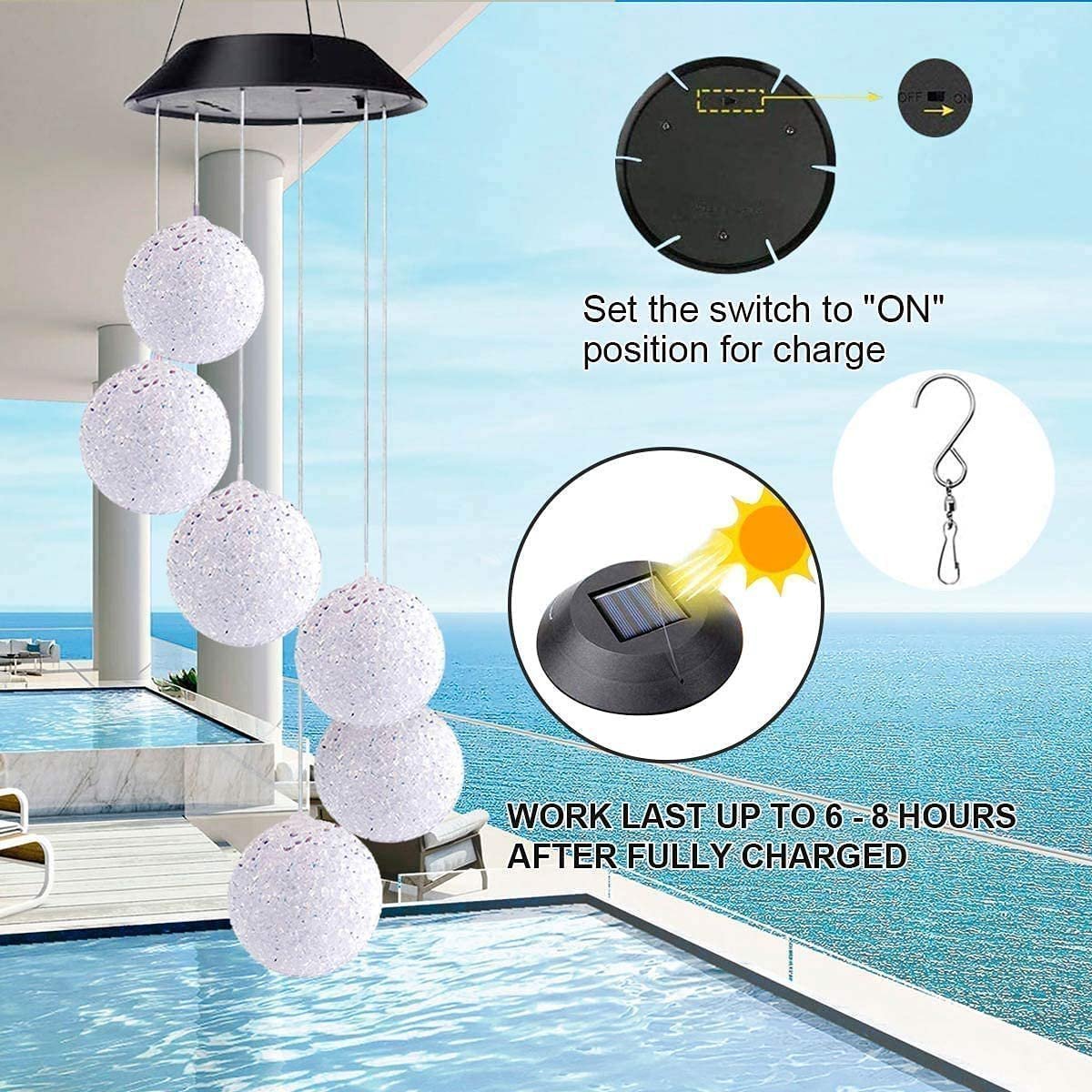 ANH MART Solar Wind Chime Light - Color Changing Crystal Ball Solar Wind Chimes Outdoor Decoration Lights with Waterproof LED Wind Chime Solar Light for Garden, Patio, Holiday Deco Gift Pack of - (1) - Image 3