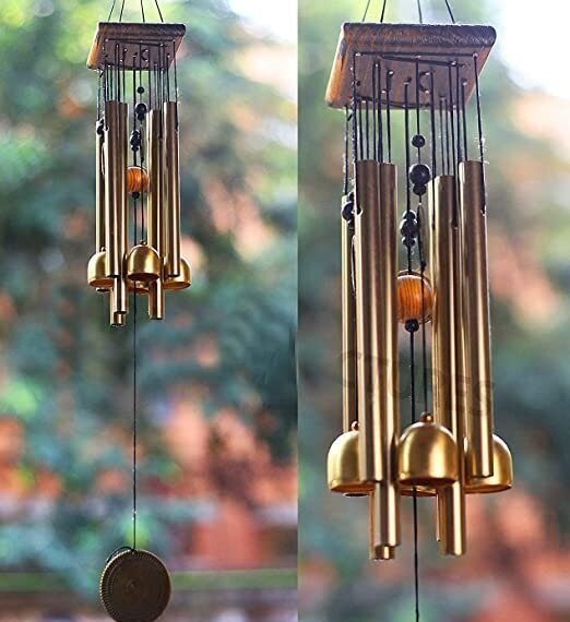 Paradigm Pictures Home Decoration Items Wind Chimes for Home (Golden,Pipe & Hanging Bells)