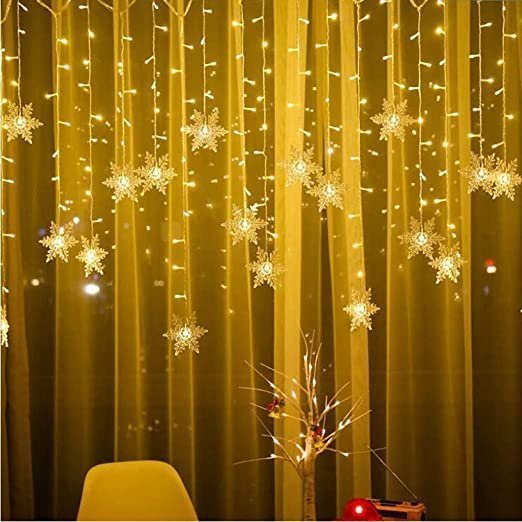 Quace Window Lights 20 Snowflakes Curtain Fairy Light Xmas Decoration for Indoor Party Bedroom (Warm White)