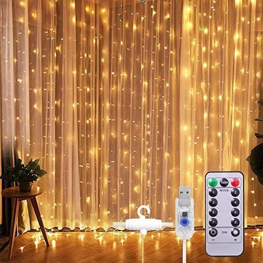 Desidiya ® 8 Modes Curtain Lights 300 LEDs 10 Fairy Light 3Mtr Each Indoor/Outdoor Decoration for Diwali, Christmas, Wedding, Party, Home, Patio Lawn with Remote and USB Power Supply (Warm White)