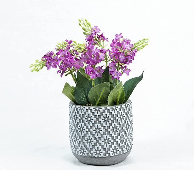 &BLOOMS Set of 3 Artificial Ceramic Flower Pot for Home Office Decoration Brazilian Lilacs Natural Looking Artificial Flower in Moroccan Pot-Size-19X14 CM - Image 3