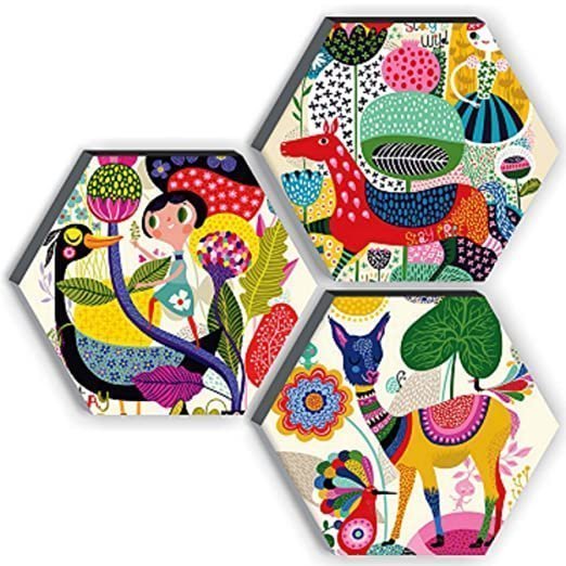 SAF Set of 3 Hexagon Kid's Room Decor Modern Art 6MM MDF UV Textured Home Decorative Gift Item 21 inch x 21 inch Abstract Painting SANFHX17