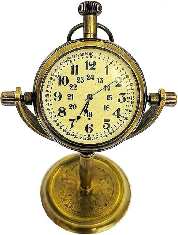 Handmade Antique Stand Brass Table Top Clock with Roman Numbers Nautical Style Home & Office Decor Gift Item - Image 3