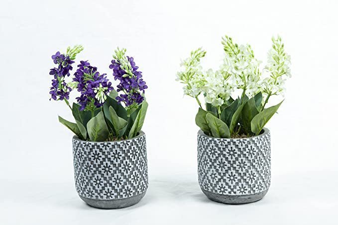 &BLOOMS Set of 3 Artificial Ceramic Flower Pot for Home Office Decoration Brazilian Lilacs Natural Looking Artificial Flower in Moroccan Pot-Size-19X14 CM - Image 4