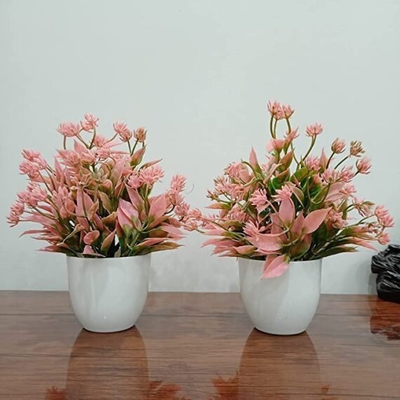 Ramarch Mini MTP Wild Artificial Plant with Pot for Home Decor & Office (Pink, Pack of 2)