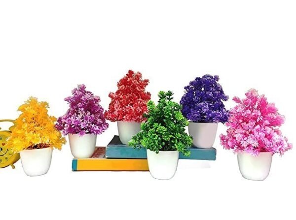 AKP Artificial Plants with Pot for Home Decoration Small Size ( Pack of 6 ) (Round Pot)
