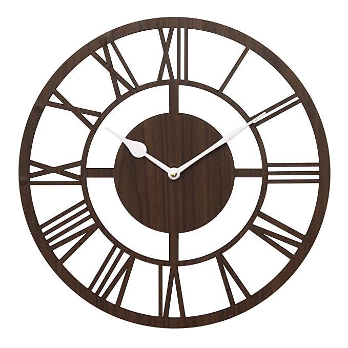 Webelkart Roman Beautiful Round Wood Wall Clock without Glass (12 Inch x 12 Inch, Brown) - Image 5