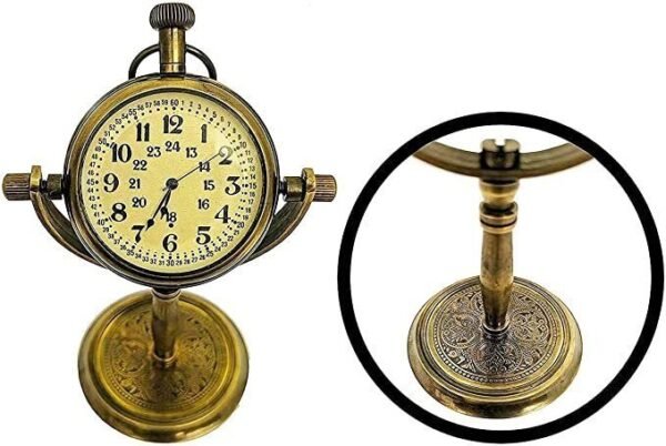 Handmade Antique Stand Brass Table Top Clock with Roman Numbers Nautical Style Home & Office Decor Gift Item - Image 4