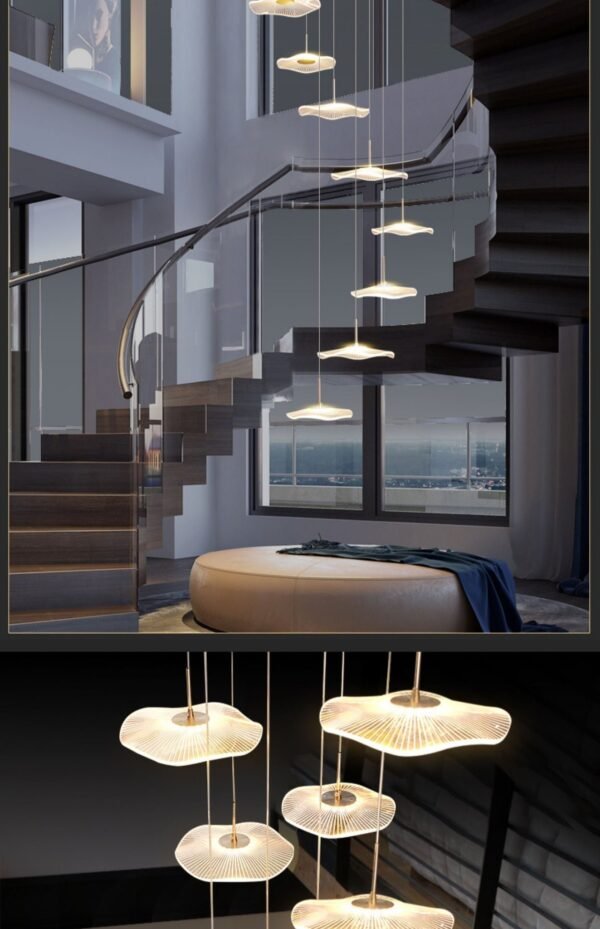 15 LIGHT LED ROUND ACRYLIC DOUBLE HEIGHT STAIR CHANDELIER - WARM WHITE - Image 2