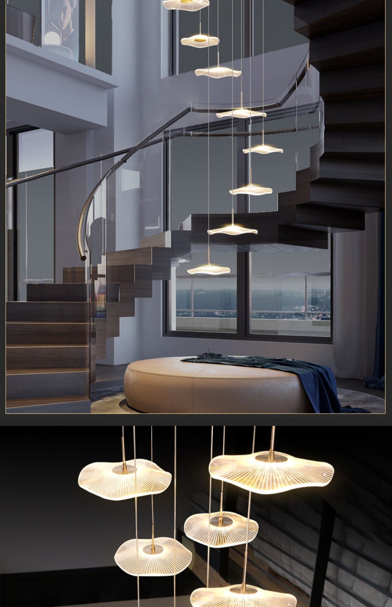 15 LIGHT LED ROUND ACRYLIC DOUBLE HEIGHT STAIR CHANDELIER - WARM WHITE - Image 2