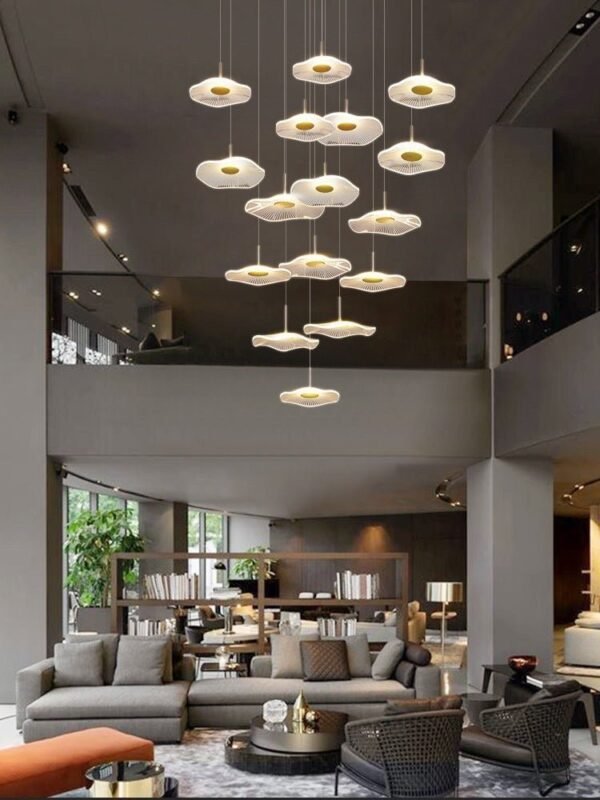 15 LIGHT LED ROUND ACRYLIC DOUBLE HEIGHT STAIR CHANDELIER - WARM WHITE