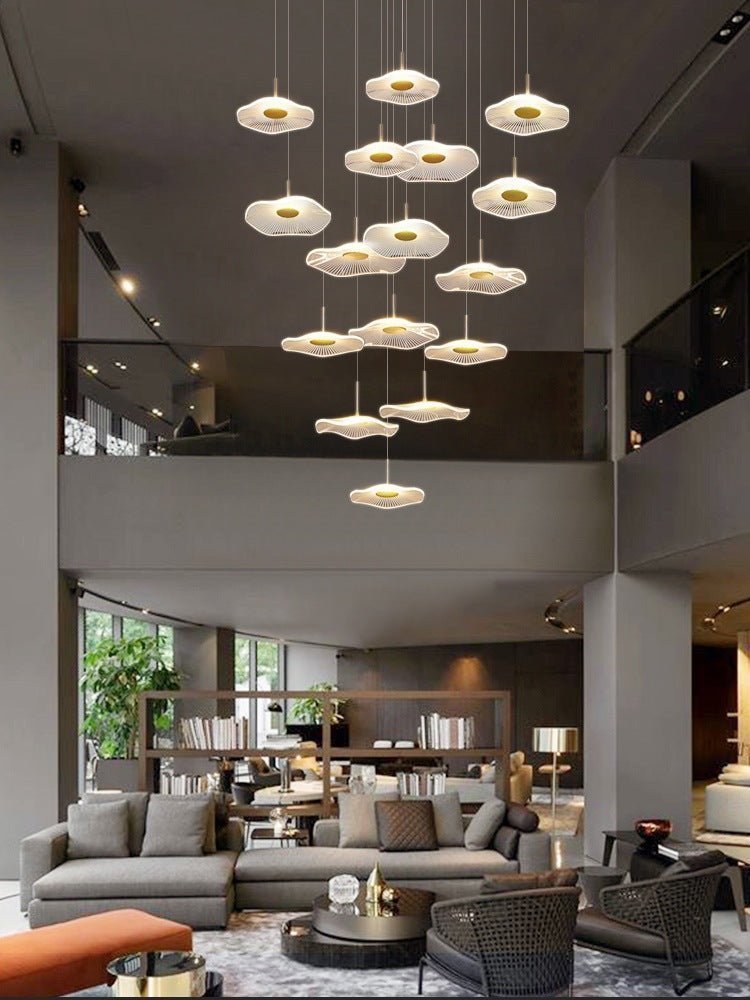 15 LIGHT LED ROUND ACRYLIC DOUBLE HEIGHT STAIR CHANDELIER - WARM WHITE