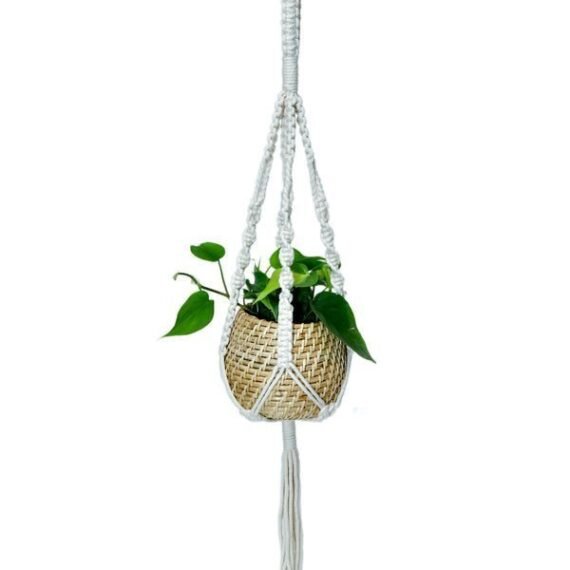Natural Cane Handmade Planter with Macramé for Hanging