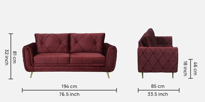 Atlantis 3 Seater Velvet Sofa in Wine Red Colour - Image 2