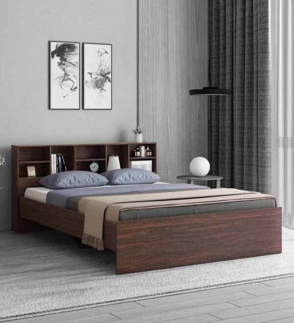 Austin King Size Bed with Headboard Storage in Choco Walnut Finish