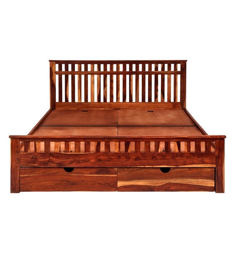 Beatrice Queen Size Bed with Drawer Storage in Honey Finish - Image 3