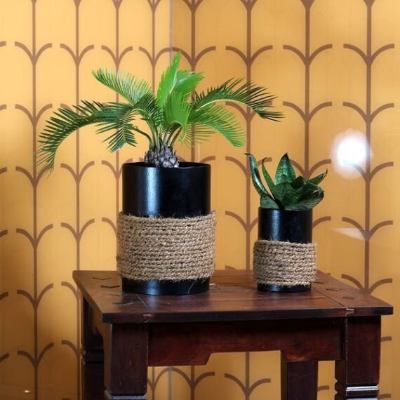 Charcoal Black in Jute Metal Pot