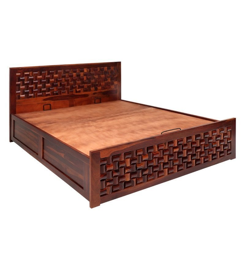 Julieta Queen Size Bed with Hydraulic Storage in Honey Finish - Image 4