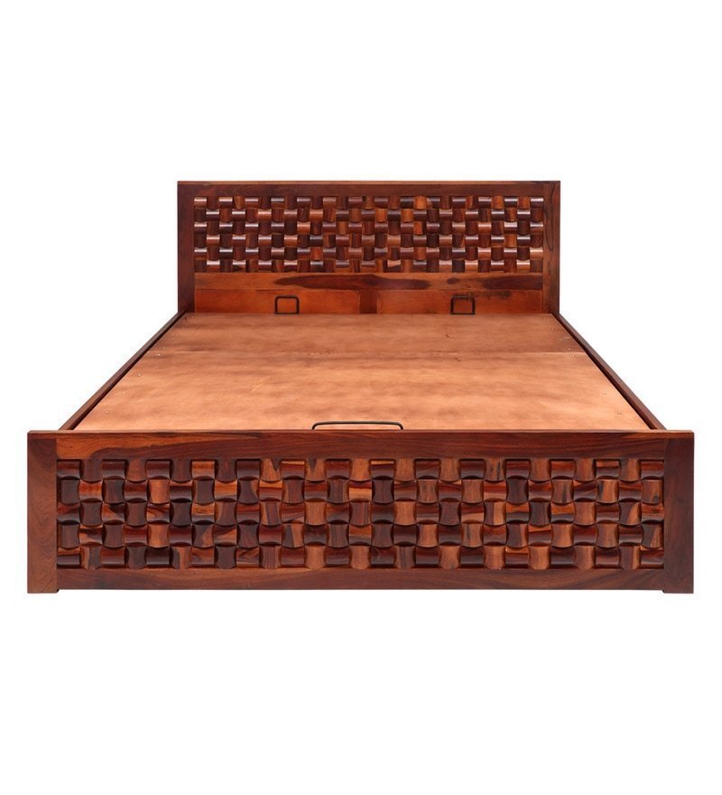 Julieta Queen Size Bed with Hydraulic Storage in Honey Finish - Image 3