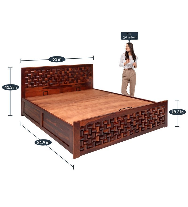 Julieta Queen Size Bed with Hydraulic Storage in Honey Finish - Image 2