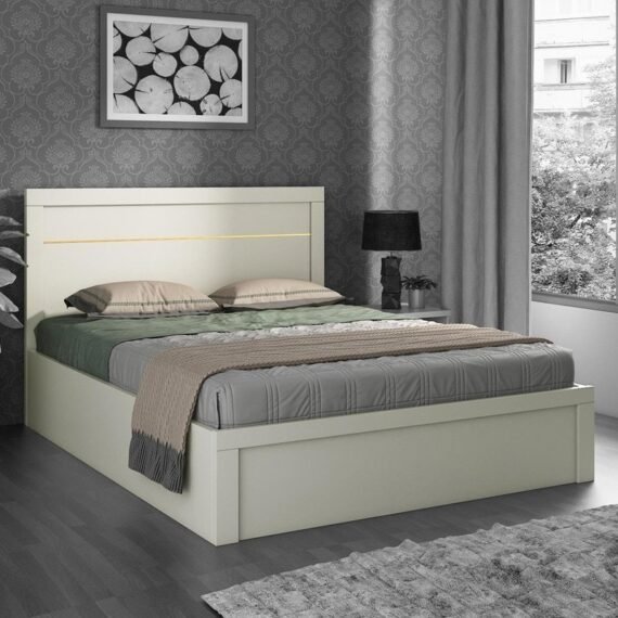 Kingslay Queen Size Bed with Box Storage in White Colour