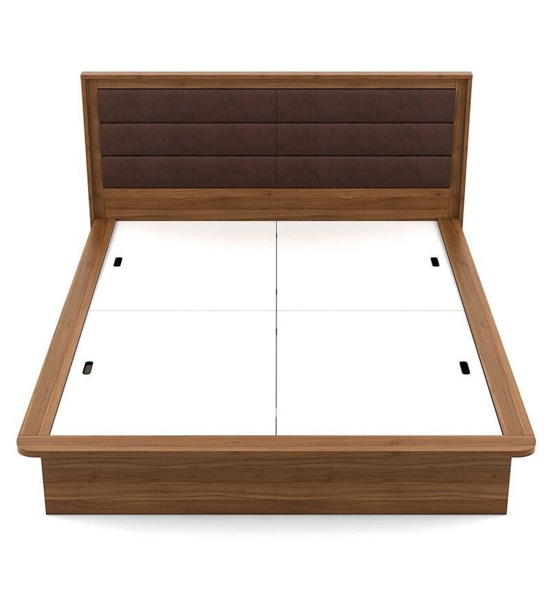 Kosmo Cooper Queen Size Upholstered Bed With Box Storage in Natural Teak Finish - Image 4
