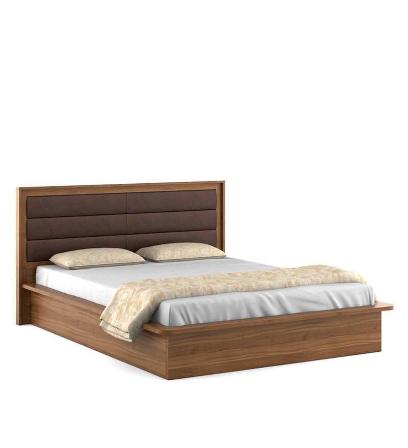 Kosmo Cooper Queen Size Upholstered Bed With Box Storage in Natural Teak Finish - Image 5