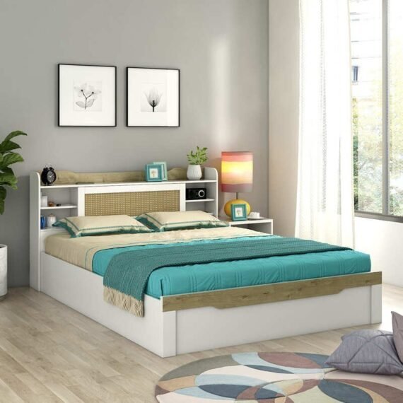 Kosmo Lilly Queen Size Bed With Box Storage In Kingston White Finish