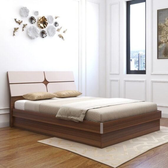 Kruger Queen Size Bed with Hydraulic Storage in Teak finish