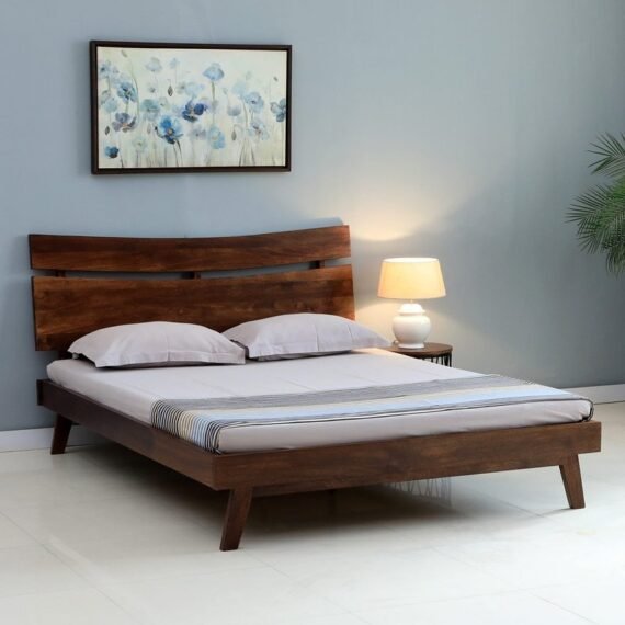 Live Edge Solid Wood Queen Size Bed In Tubbaq Finish