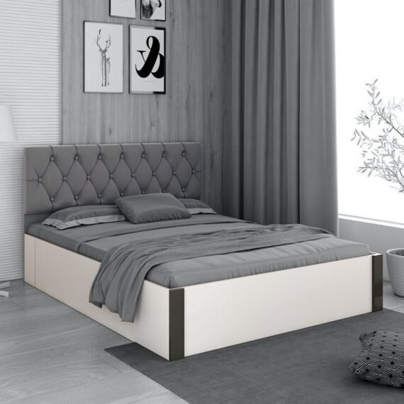 Orbit Queen Size Bed With Box Storage In Frosty White Colour