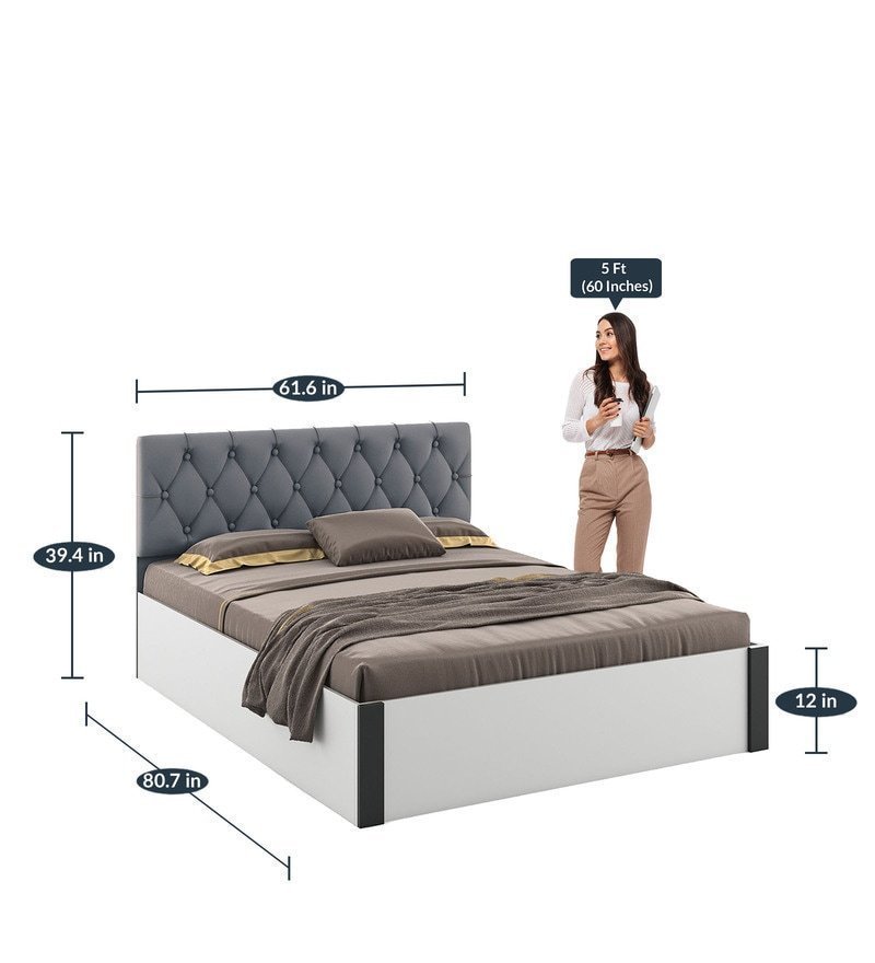 Orbit Queen Size Bed With Box Storage In Frosty White Colour - Image 2